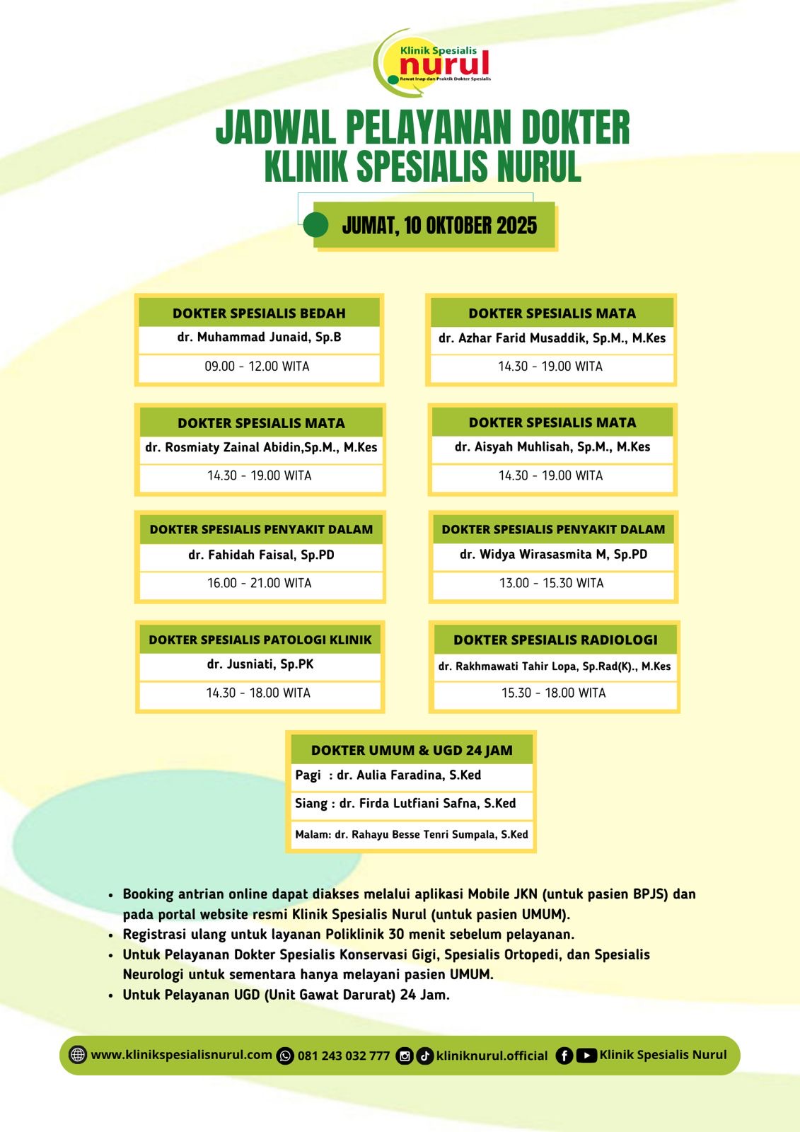JADWAL HARIAN KLINIK NURUL