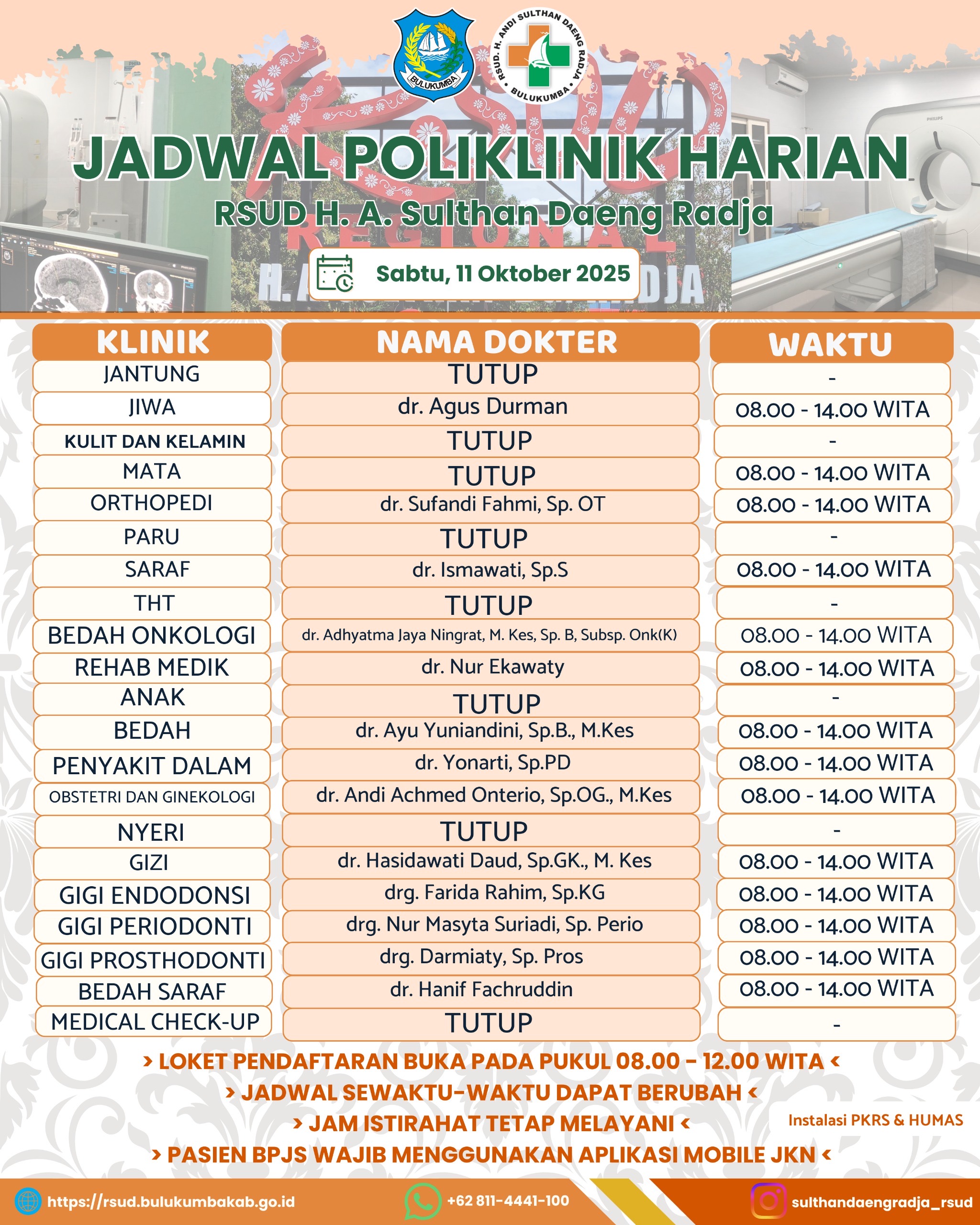 JADWAL HARI POLI RUMAH SAKIT